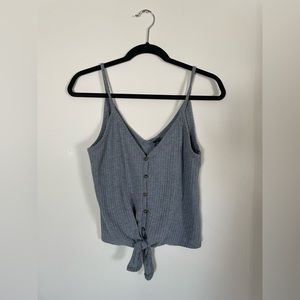 Grey Waffleknit Top with brown buttons